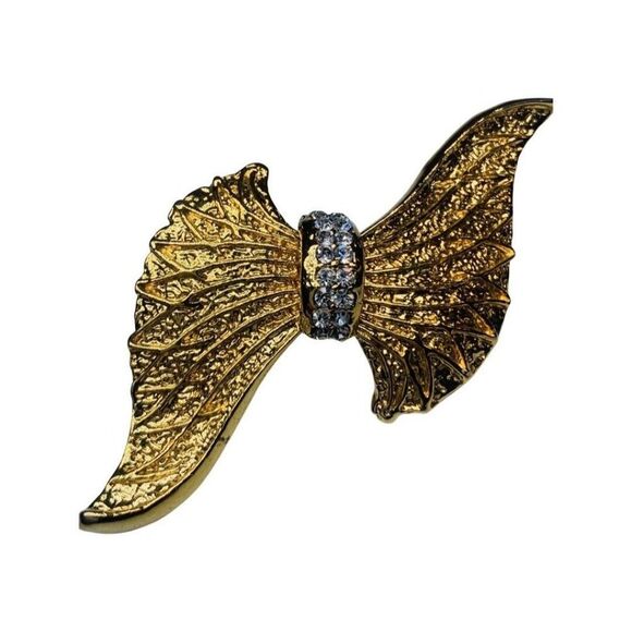 Vintage Polished Gold Tone Shimmering Rhinestone Statement Brooch Pin - Picture 4 of 6